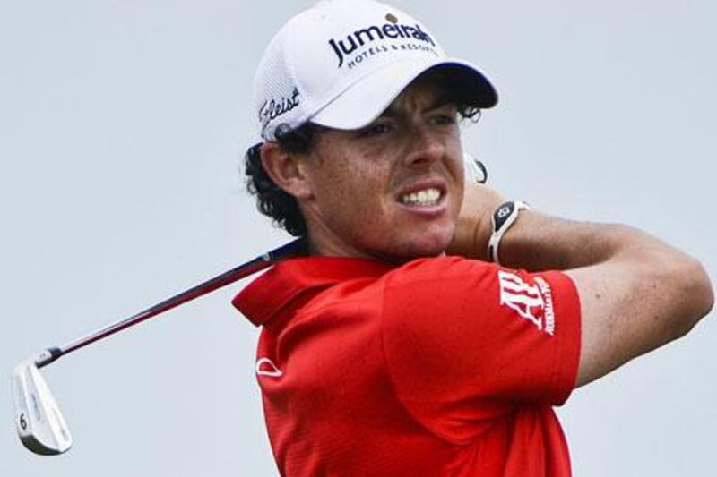 US PGA champion Rory McIlroy watches his tee shot on the eighth hole during the final round at Kiawah Island