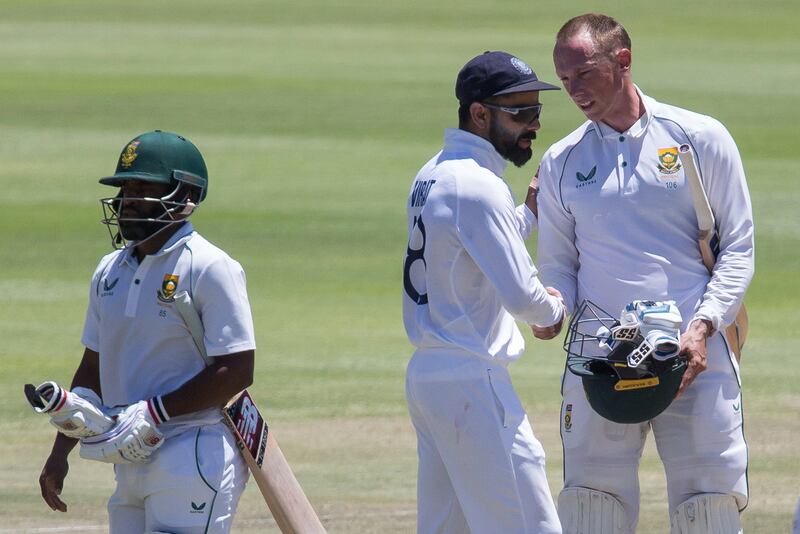 Kohli congratulates Rassie van der Dussen after South Africa beat India in the Test series on Friday. AP