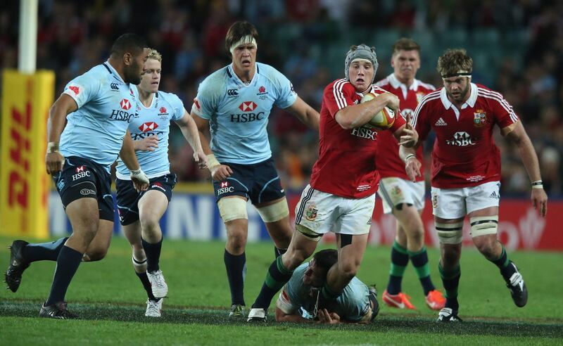 SYDNEY, AUSTRALIA - JUNE 15:  Jonathan Davies of the Lions charges upfield during the match between the NSW Waratahs and the British & Irish Lions at Allianz Stadium on June 15, 2013 in Sydney, Australia.  (Photo by David Rogers/Getty Images) *** Local Caption ***  170603678.jpg