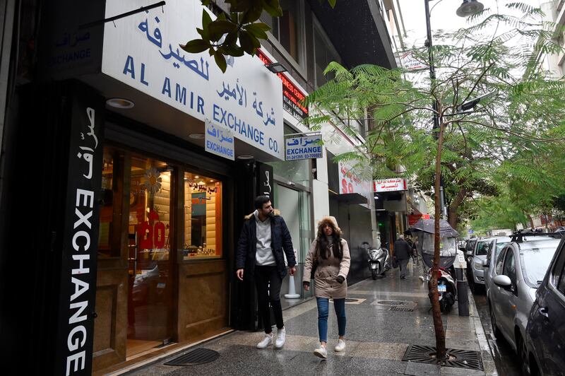 A currency shop in Beirut. Lebanon continues to suffer from hyperinflation, which hit 122 per cent in December. EPA