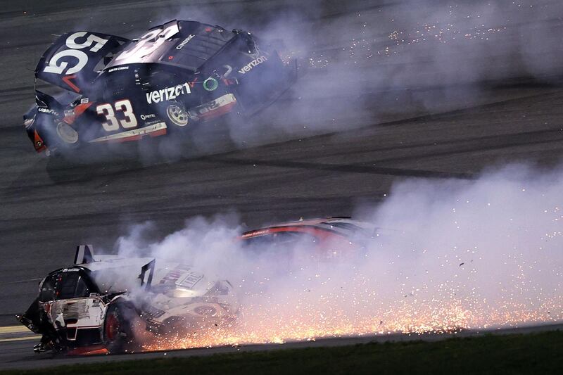 Austin Cindric (car No 33) after the late smash. AFP