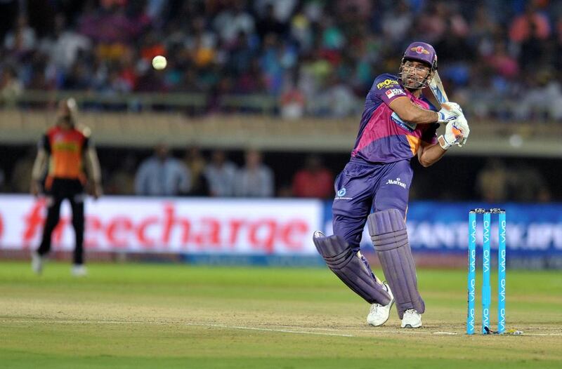 Rising Pune Supergiants batsman MS Dhoni plays a shot against Sunrisers Hyderabad. Noah Seelam / AFP