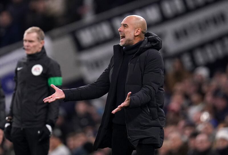 Manchester City manager Pep Guardiola reacts on the touchline. PA