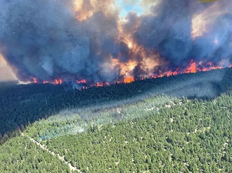 The Sparks Lake wildfire, British Columbia, is seen from the air on June 29, 2021.