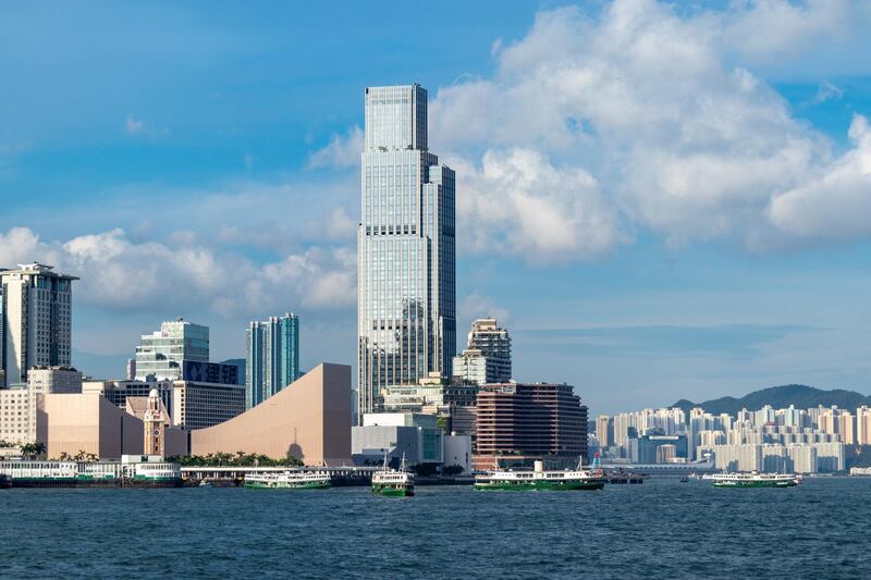 The 43-storey hotel in an ideal location towers over Victoria Harbour