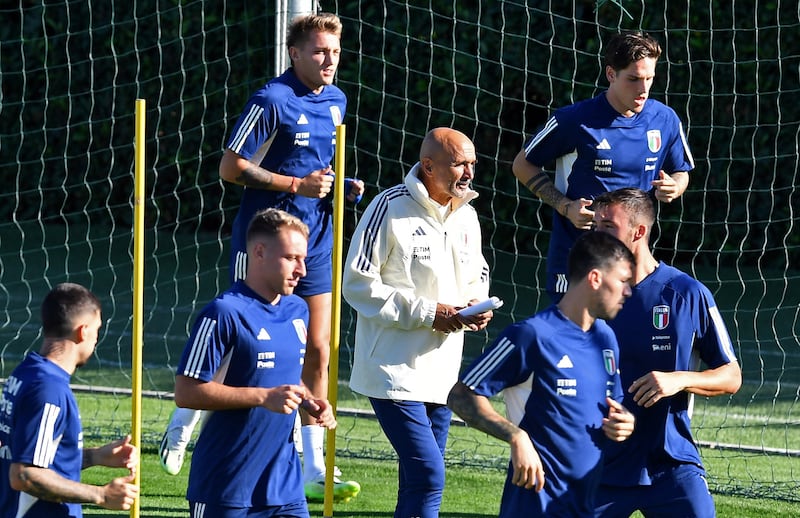 Italy coach Luciano Spalletti oversees training ahead of their Euro qualifier. Reuters