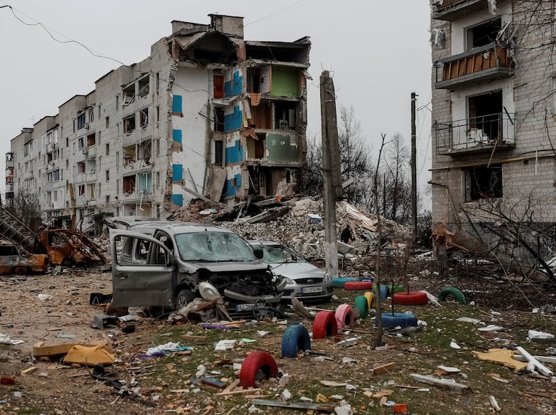 Destroyed apartment buildings in Borodyanka. Reuters
