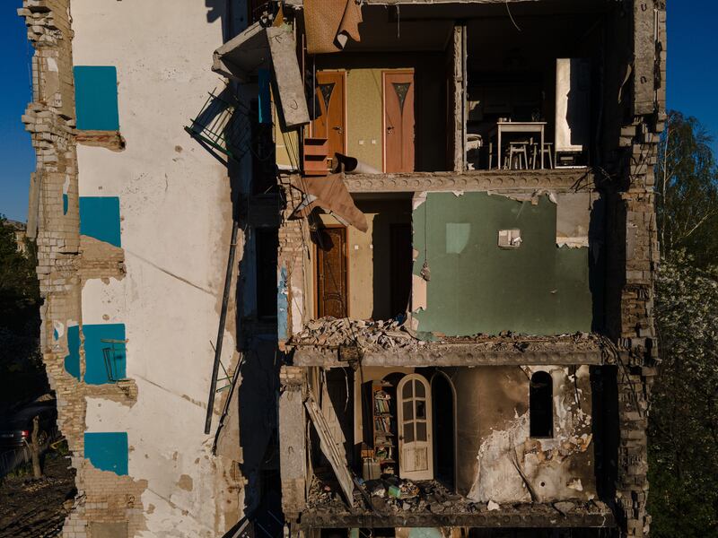 The ruins of an apartment building in Borodianka, Ukraine. Getty Images
