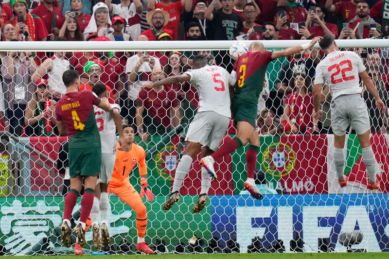 Portugal's Pepe scores against Switzerland. AP