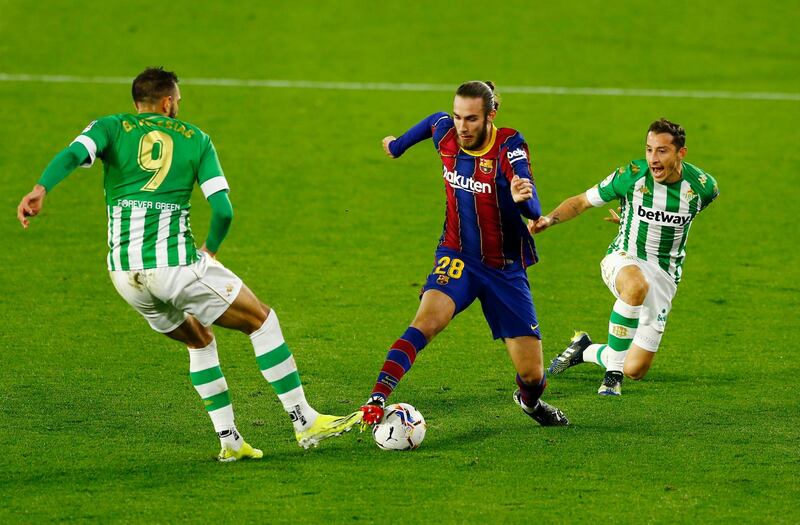 Oscar Mingueza 6. Had first Barça shot of the night - in the second half - but had been way up field as Betis countered on the left to go ahead after 38 minutes. Reuters