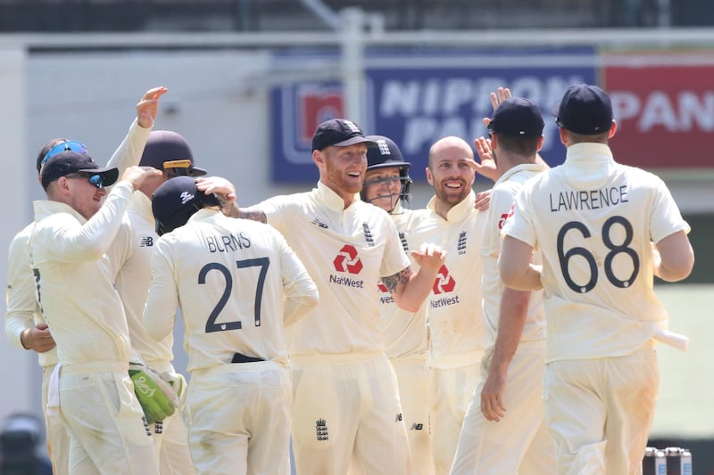 Matthew Jack Leach of England  celebrates the wicket of Shahbaz Nadeem of India during day five of the first test match between India and England held at the Chidambaram Stadium in Chennai, Tamil Nadu, India on the 9th February 2021

Photo by Pankaj Nangia/ Sportzpics for BCCI