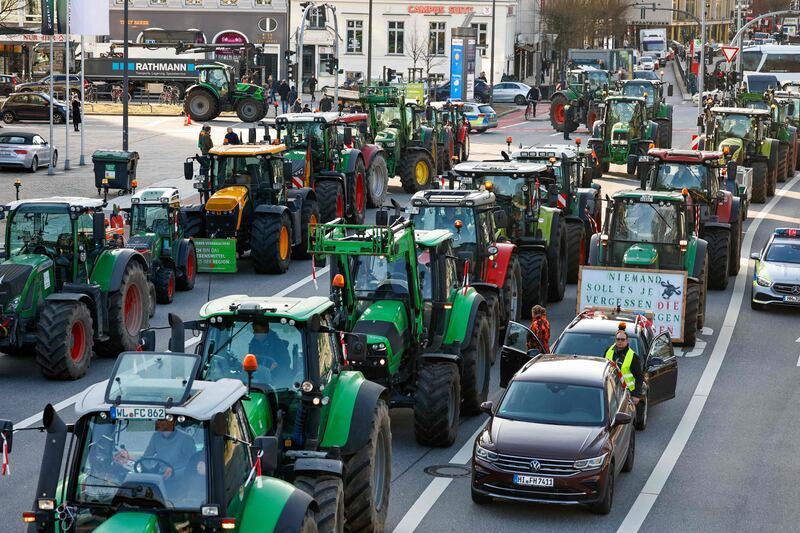 Protesting farmers block streets in central Hamburg, Germany. AFP