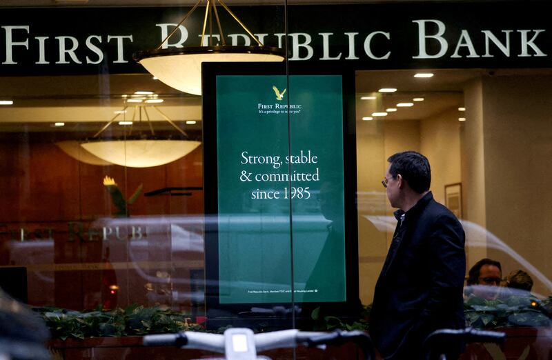 First Republic said its deposits fell to about $104.5 billion in the first quarter of this year. Reuters