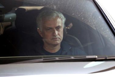 Jose Mourinho leaves Tottenham Hotspur training ground, London, Monday April 19, 2021. Tottenham fired Jose Mourinho on Monday after only 17 months in charge, and just as he was preparing to coach the club in the League Cup final. (Jonathan Brady/PA via AP)