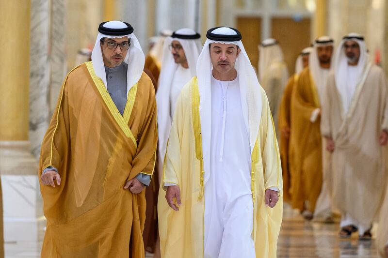 Sheikh Mansour bin Zayed, Vice President, Deputy Prime Minister and Chairman of the Presidential Court, and Sheikh Hazza bin Zayed, Deputy Ruler of Abu Dhabi, at the event. Abdulla Al Neyadi / UAE Presidential Court