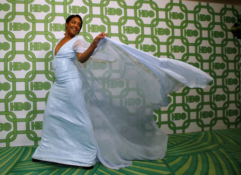 American comedian Tiffany Haddish looks fabulous in a shimmering Michael Kors dress at the HBO Golden Globes After Party. REUTERS