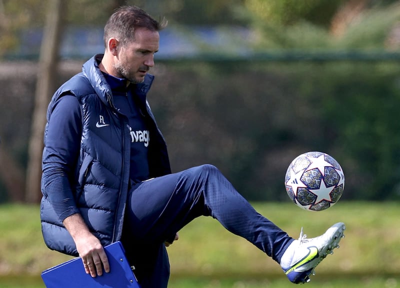 Chelsea interim manager Frank Lampard during training in Cobham on the eve of their Champions League quarter-final second leg against Real Madrid. AFP