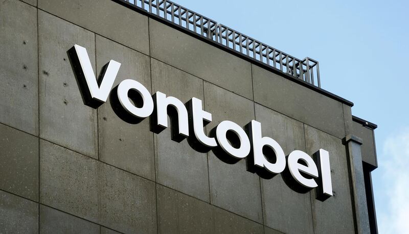 FILE PHOTO: FILE PHOTO: The newly launched logo of Swiss bank Vontobel is seen at an office building in Zurich, Switzerland September 18, 2017.  REUTERS/Arnd Wiegmann/File Photo/File Photo