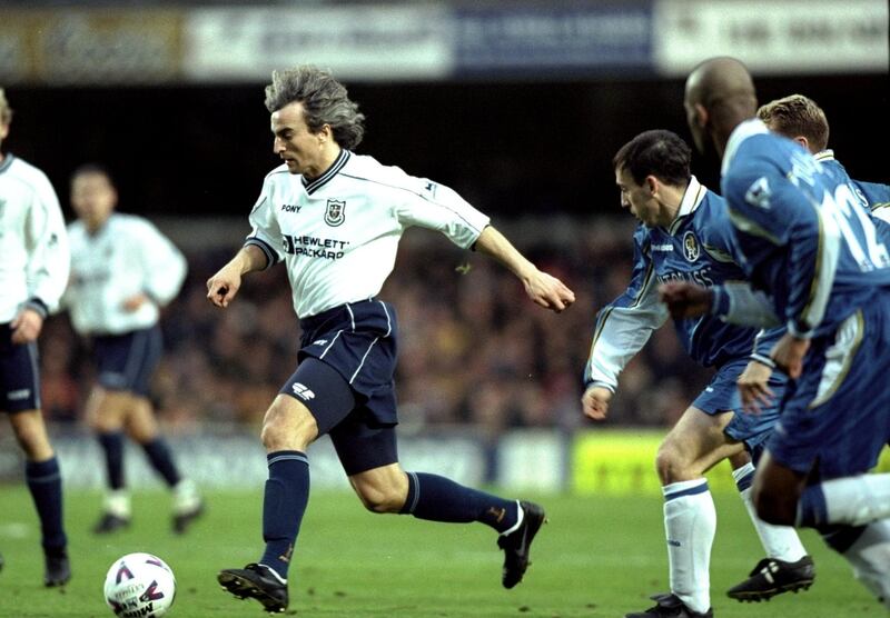 19 Dec 1998:  David Ginola of Tottenham Hotspur in action during an FA Carling Premiership match against Chelsea at Stamford Bridge in London, England.  The game finished in 2-0 win for the home side Chelsea. \ Mandatory Credit: Alex Livesey /Allsport