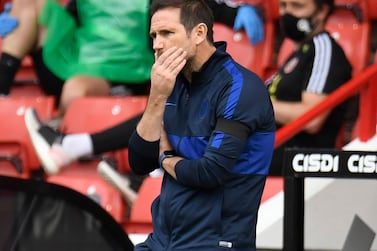 Soccer Football - Premier League - Sheffield United v Chelsea - Bramall Lane, Sheffield, Britain - July 11, 2020 Chelsea manager Frank Lampard reacts, as play resumes behind closed doors following the outbreak of the coronavirus disease (COVID-19) Pool via REUTERS/Peter Powell EDITORIAL USE ONLY. No use with unauthorized audio, video, data, fixture lists, club/league logos or 'live' services. Online in-match use limited to 75 images, no video emulation. No use in betting, games or single club/league/player publications. Please contact your account representative for further details.