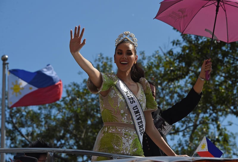 The beauty queen celebrated her official homecoming two months after taking the Miss Universe title. AFP