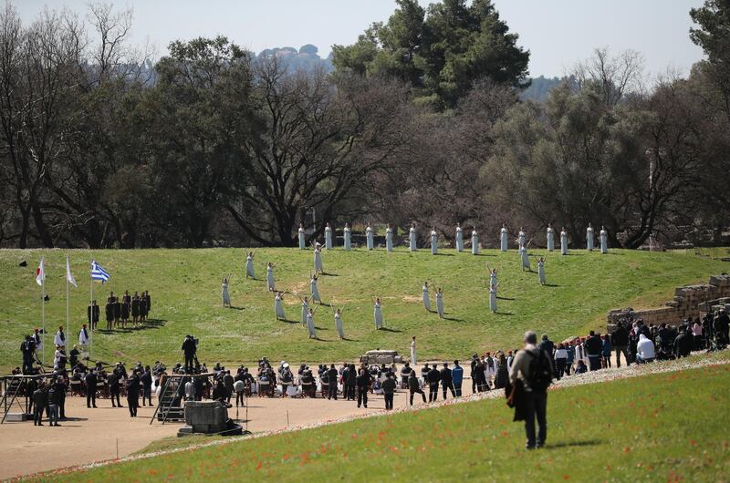 General view of the Olympic flame lighting ceremony for the Tokyo 2020 Summer Olympics in Ancient Olympia, Greece. Reuters