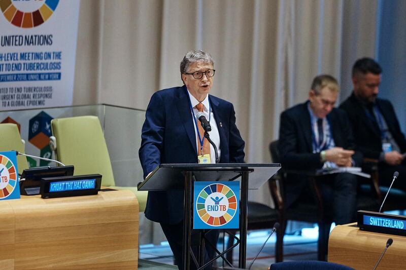 Bill Gates speaks during a High Level Meeting on Tuberculosis at UN headquarters. AP