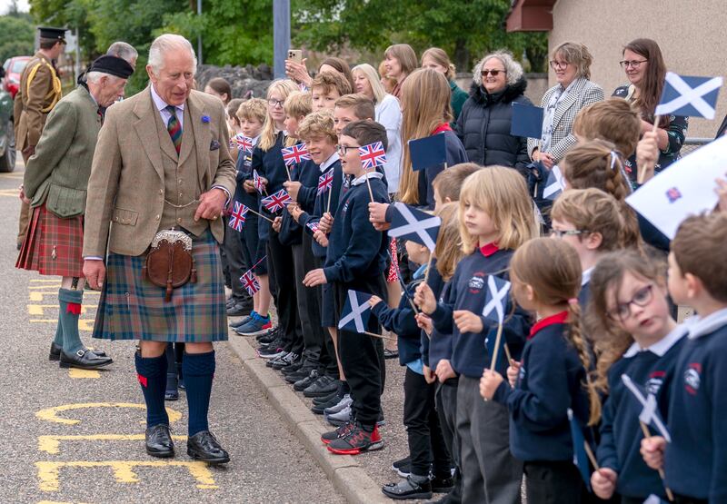 King Charles III meets schoolchildren in Tomintoul. Getty Images
