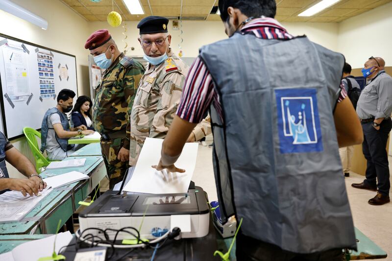 One of many polling stations in Baghdad that opened on Friday to allow members of Iraq's security forces to vote early for Sunday's parliamentary election. Reuters