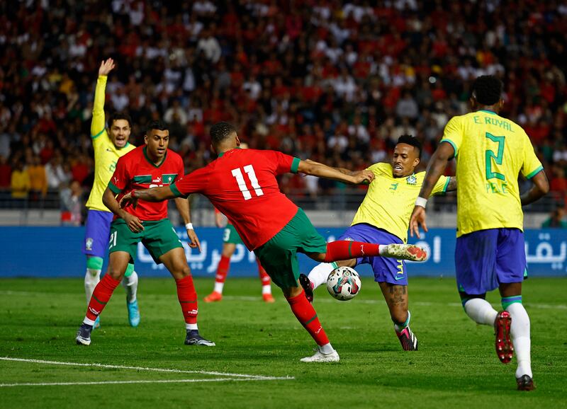Abdelhamid Sabiri scores Morocco's second goal. Reuters