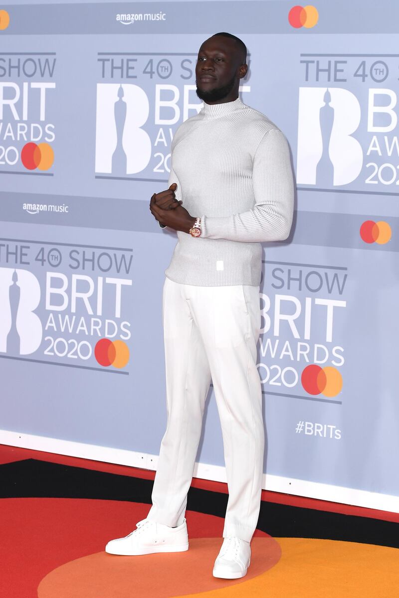 Stormzy attends The BRIT Awards 2020 at The O2 Arena on February 18, 2020 in London, England. Getty Image