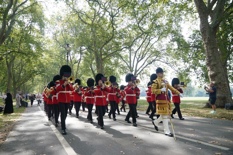 The band of the Grenadier Guards in Hyde Park, London ahead of a gun royal salute. PA