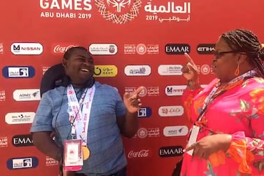 Joseph and Mary Bradley celebrate at the Special Olympics World Games. Shireena Al Nowais / TheNational