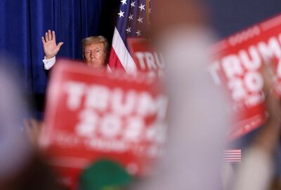 Former US president Donald Trump waves at the crowd after speaking during a 2024 presidential campaign rally in Dubuque, Iowa, last week. Reuters
