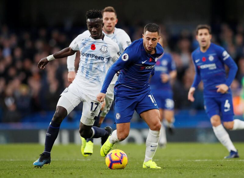Left midfield: Eden Hazard (Chelsea) – Chelsea could not find a way through Everton but Hazard was terrific again, using his trickery to fashion openings. Reuters