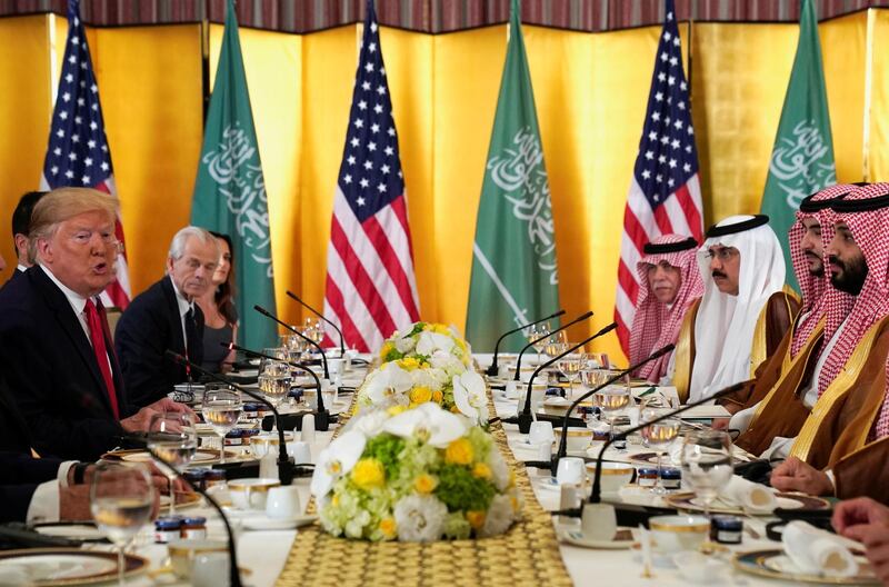 U.S. President Donald Trump speaks during a working breakfast meeting with Saudi Arabia's Crown Prince Mohammed bin Salman during the G20 leaders summit in Osaka, Japan, June 29, 2019. REUTERS/Kevin Lamarque