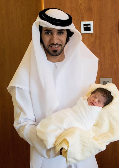 Baby Zayed Mohammed Salem Al Mansouri with his uncle, Matar Mohammed Khamis Al Mansouri, born at 12:08am of the first day of Eid at Danat Al Emarat Hospital, Abu Dhabi. Courtesy Danat Al Emarat Hospital for Women & Children.