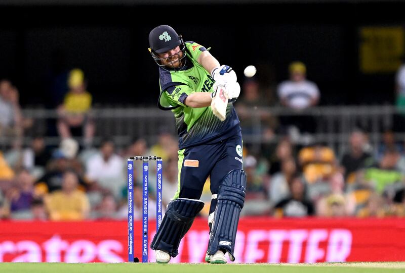 Paul Stirling of Ireland hits the ball over the boundary for a six. Getty 