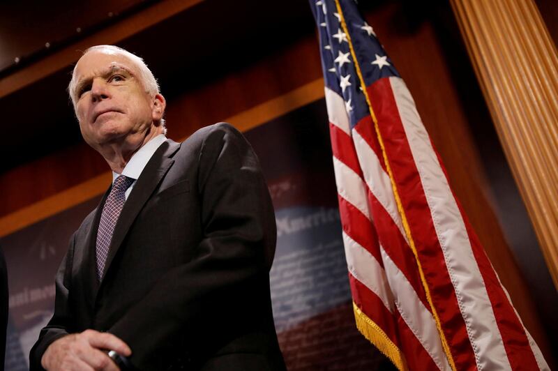 Senator John McCain looks on during a press conference about his resistance to the so-called 'Skinny Repeal' of the Affordable Care Act on Capitol Hill in Washington, USA, on July 27, 2017. Reuters