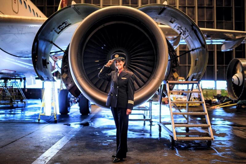 To mark the occasion of International Women's Day on March 8, 2018 AFP presents a series of 45 photos depicting women performing roles or working in professions more traditionally held by men.  More images can be found in www.afpforum.com  Search SLUG  "WOMEN-DAY -PACKAGE". 
Ana Sousa, 45, TAP Air Portugal pilot for 11 years, poses for a portrait at a TAP hangar in Lisbon on February 28, 2018. 
In the ring, battling flames or lifting off into space, women have entered professions generally considered as men's jobs. For International Women's Day, AFP met with women breaking down the barriers of gender-bias in the work world. / AFP PHOTO / PATRICIA DE MELO MOREIRA