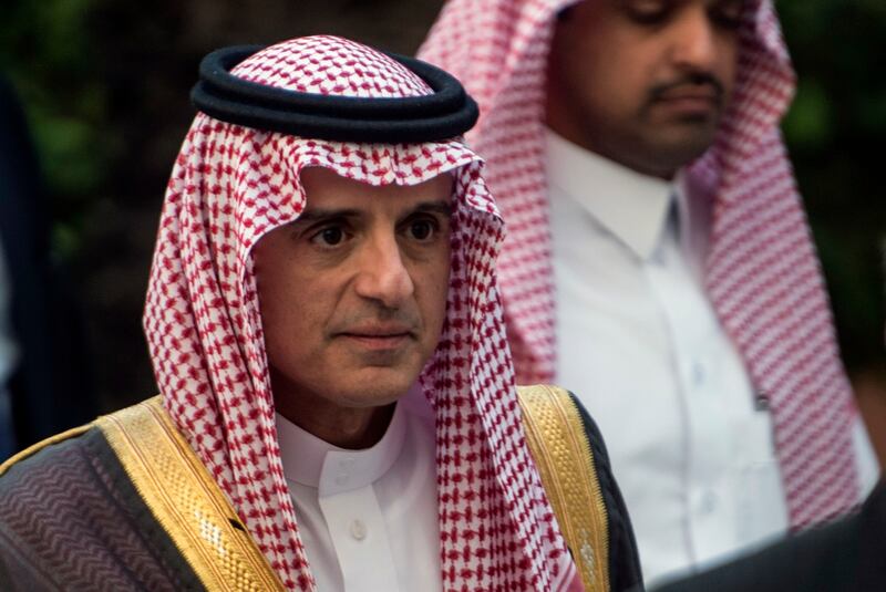 Saudi Foreign Minister Adel al-Jubeir arrives for a meeting at the Arab League headquarters in the Egyptian capital Cairo on November 19, 2017.
Arab foreign ministers gathered in Cairo at Saudi Arabia's request for an extraordinary meeting to discuss alleged "violations" committed by Iran in the region. / AFP PHOTO / KHALED DESOUKI