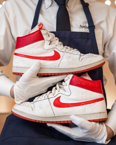 Although there are signs of court wear and tear, the autographed size-13 lace-ups are still in good overall condition. Photo: Sotheby's