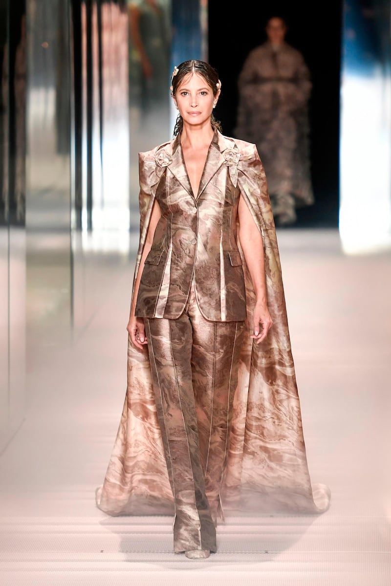 American model Christy Turlington walks during the Fendi spring / summer 2021 show during Paris Haute Couture Week on January 27. AFP