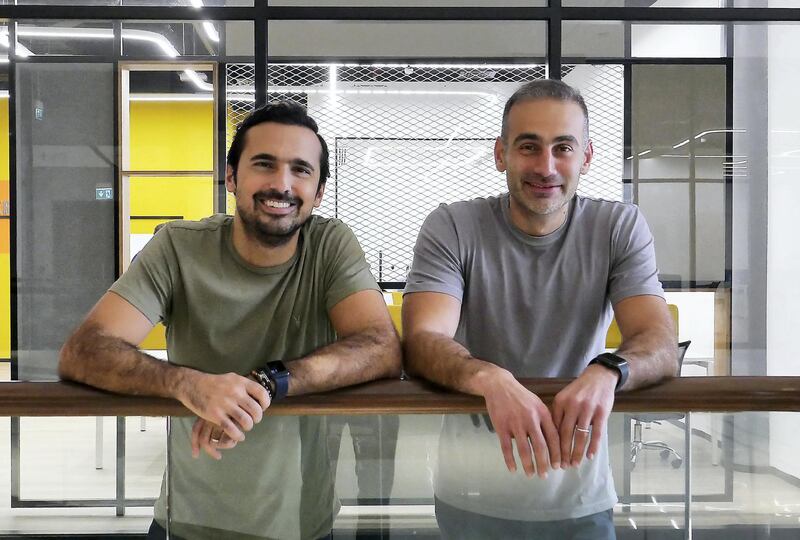 DUBAI, UNITED ARAB EMIRATES , March 4, 2021 –  Left to Right- Manar Mahmassani and Rami Tabbara, co-founder of Stake at the Gate Avenue in DIFC in Dubai. (Pawan Singh / The National) For Business. Story by David