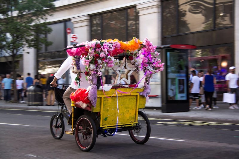A pedicab in full bloom. Shahzad Sheikh for The National
