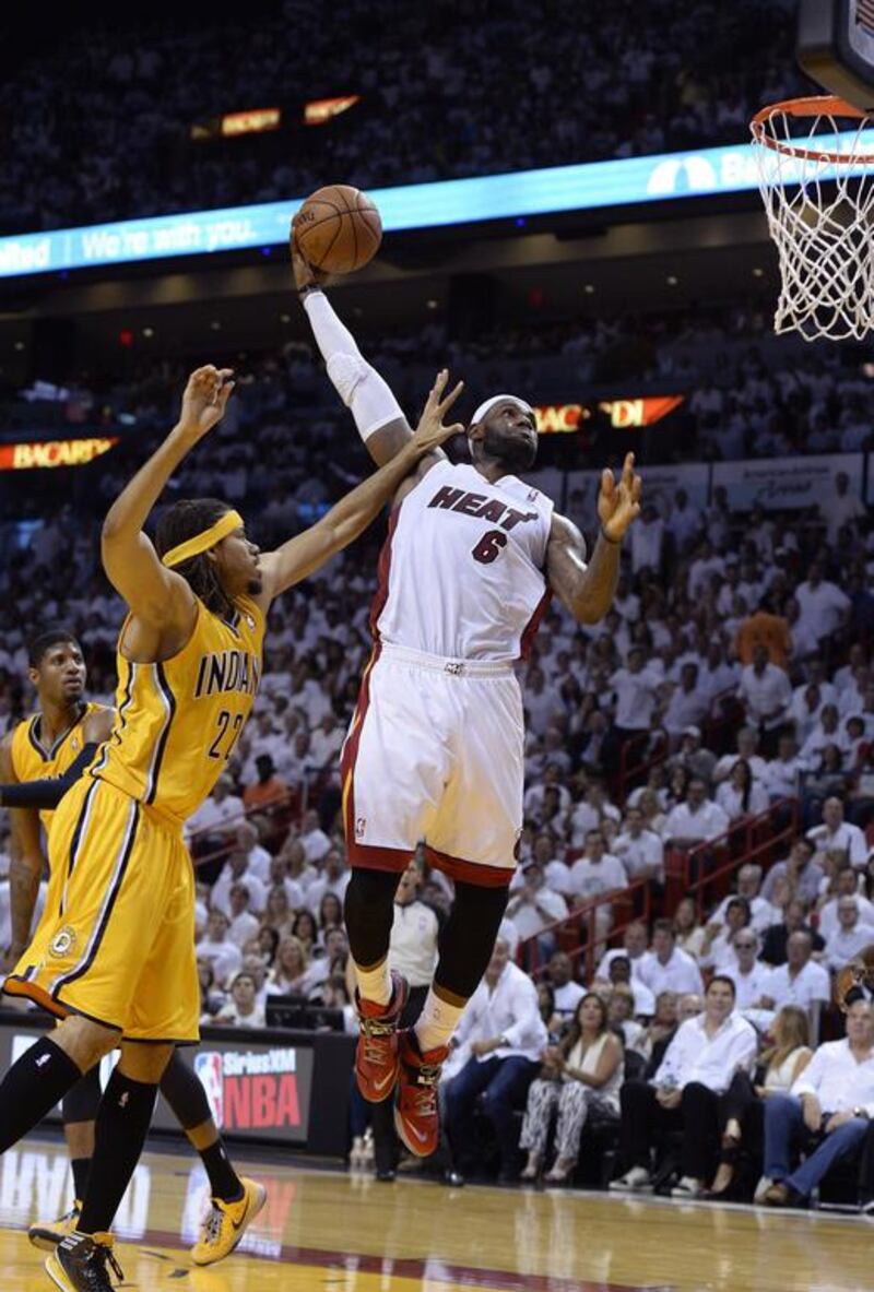 Miami Heat forward LeBron James, right, gave the Indiana Pacers fits for the third straight year in the NBA play-offs.  Rhona Wise / EPA

