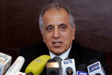 Zalmay Khalilzad, special adviser on reconciliation, speaks during a news conference in Kabul, Afghanistan. AP