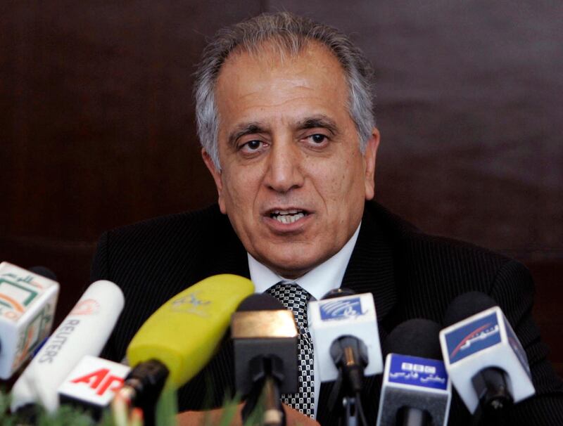 FILE - In this March 13, 2009, file photo, Zalmay Khalilzad, special adviser on reconciliation, speaks during a news conference in Kabul, Afghanistan.  Khalilzad said Saturday, Jan. 26, 2019,  that "significant progress" was made during lengthy talks with the Taliban in Qatar and that he was traveling to Afghanistan for more discussions aimed at ending the country's destructive 17-year war. Khalilzad said on his official Twitter account that he wants to build on six days of meetings in Doha, the capital of Qatar. (AP Photo/Rafiq Maqbool, File)