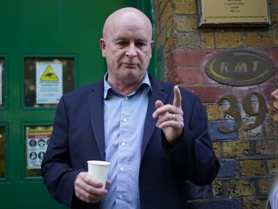 Mick Lynch, General Secretary of the RMT union, giving a statement on national rail dispute at the union's headquarters in London.