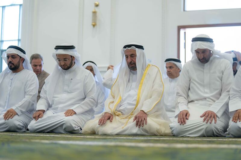 Dr Sheikh Sultan prayed with guests during the tour of the new mosque

